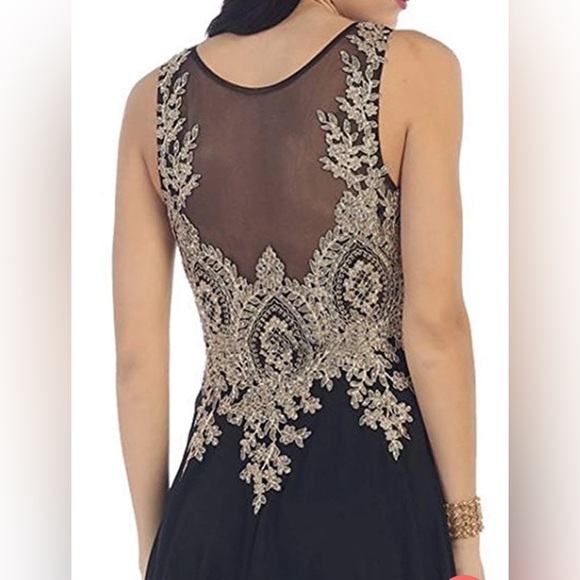 Dancing Queen| Formal black and gold dress with mesh and beaded top - Picture 3 of 9